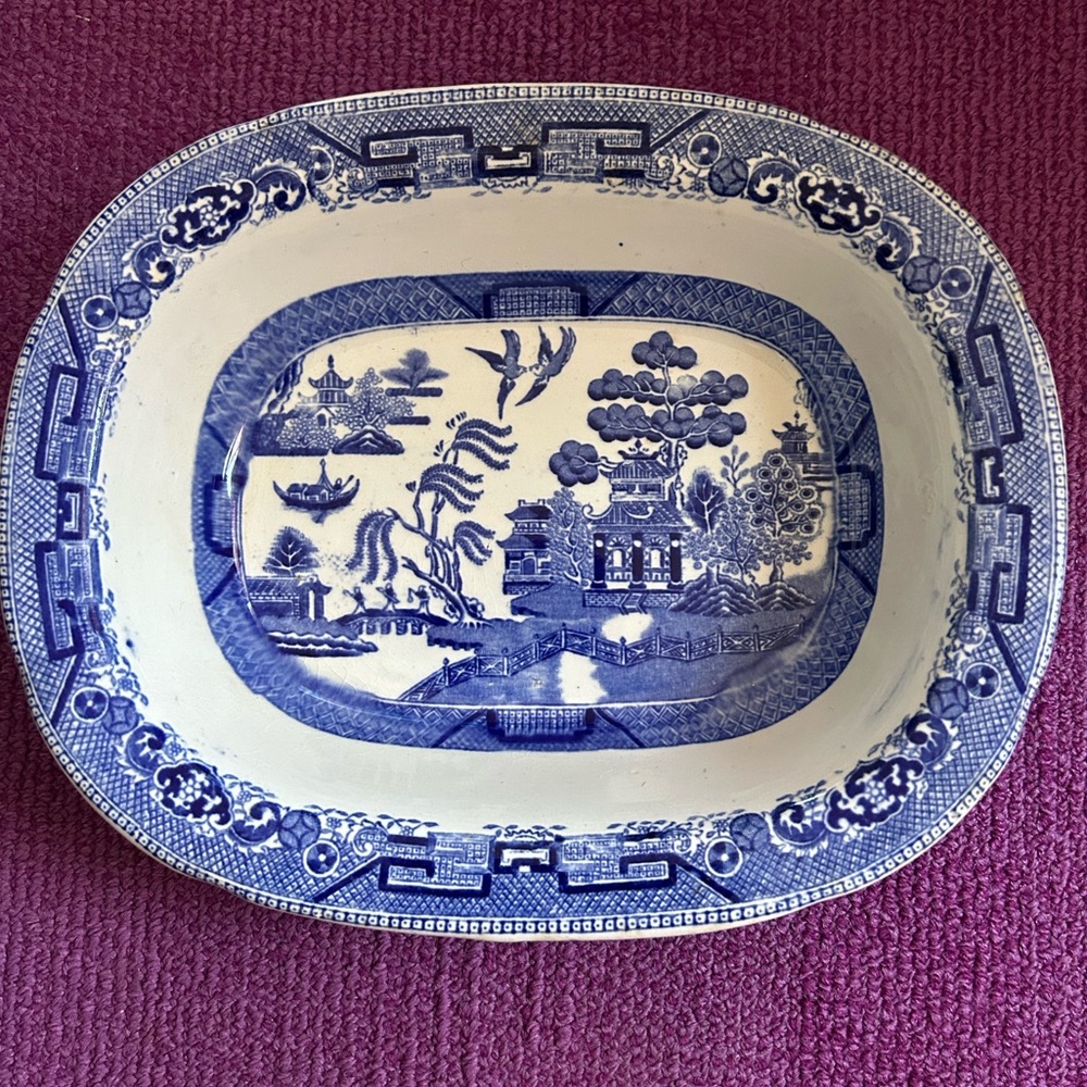 Antique Ridgway Willow Blue Platter England Semi China 9.25”x 1.75”x 7.5”